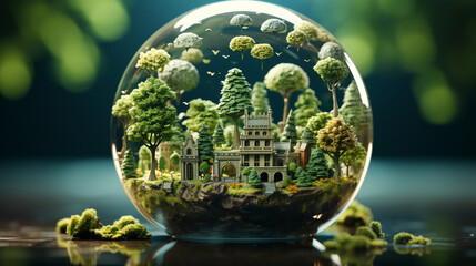 Fototapeta na wymiar Green world background, Earth day, Environment protection concept. Generative Ai