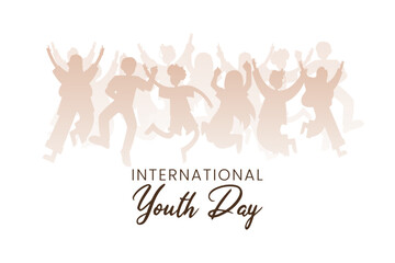 International Youth Day Celebration, vector illustration Friendly team, cooperation, friendship, Card with colorful crowd people