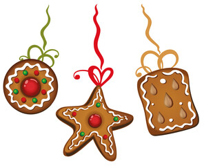 Lebkuchen Plätzchen Kekse zu Weihnachten. Bunte Vektor Dekoration.