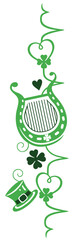 St Patricks Day Vektor Ranke. Herzschlag Frequenz mit Hut, Harfe, Klee und Herzen. Irish Day Puls.