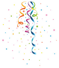Luftschlangen mit Konfetti für Party Karneval Fasching Silvester und Geburtstag. Vektor Dekoration. - obrazy, fototapety, plakaty