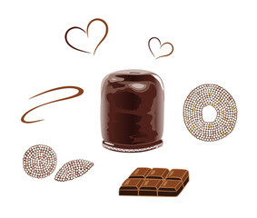 Schokokuss Süßigkeiten Schokolade Vektor Set.  - 632191549