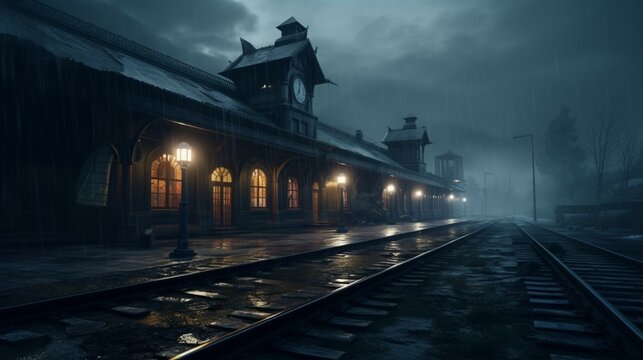 haunted train station.Generative AI