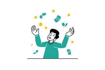 Happy man and flying money in Finance Management Illustration