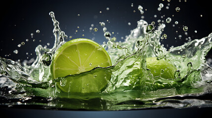 a lime with water splashing Generative AI