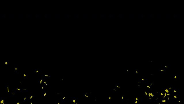 3D animation of exploding confetti Golden Explosion Black, Green and Alpha Matte