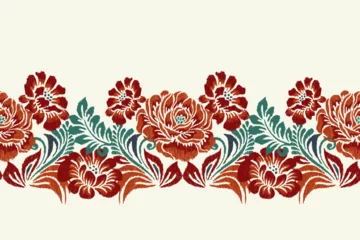 Deurstickers Boho Ikat floral paisley embroidery on white background.Ikat ethnic oriental pattern traditional.Aztec style abstract vector illustration.design for texture,fabric,clothing,wrapping,decoration,sarong,scarf