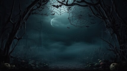 halloween decoration background template illustration. banner, copy space, spooky background.