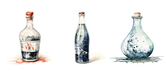 label sake bottle watercolor