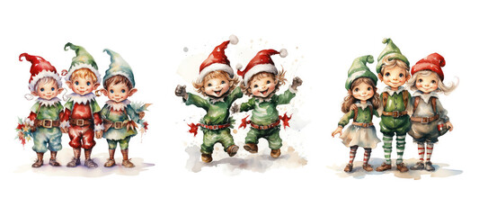 Festive Santas Elves Watercolor
