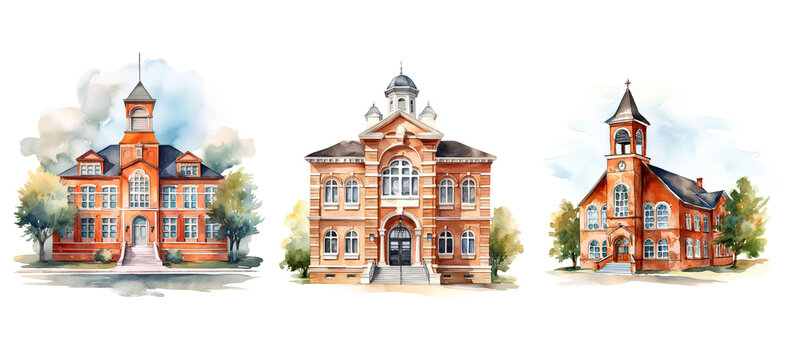 institution school building icon watercolor