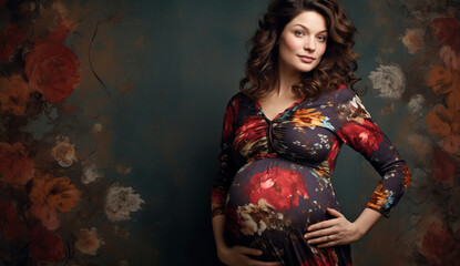 Obraz na płótnie Canvas Pregnant Brunette Woman created with GenAI