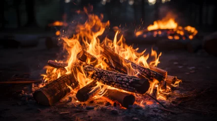 Photo sur Plexiglas Texture du bois de chauffage The pile of wood burned with flames Generative AI