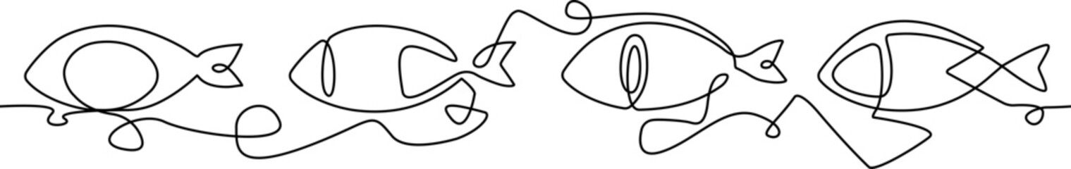 Pattern with fishes that repeats horizontally. Vector Background.