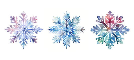 cold snowflake flake watercolor - obrazy, fototapety, plakaty