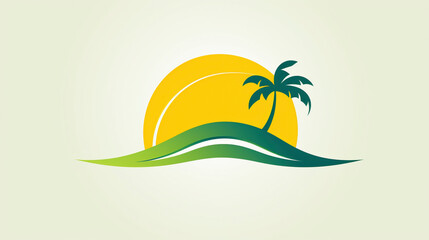 Fototapeta na wymiar tropical palm tree and sun and ocean illustration logo vector style 