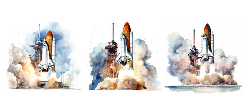 craft space shuttle launch watercolor