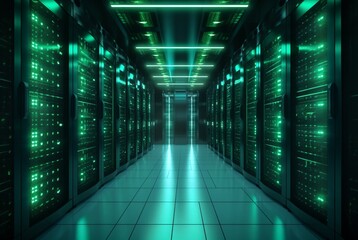 Fototapeta premium data center computer racks in network security services. generative ai