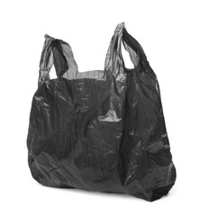 One black plastic bag isolated on white