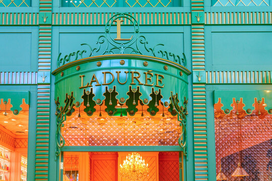 Laduree store sign and entrance in the Square One shopping mall, Mississauga, Ontario, Canada