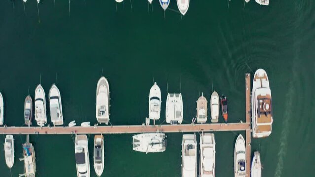 aerial view of boats in marina