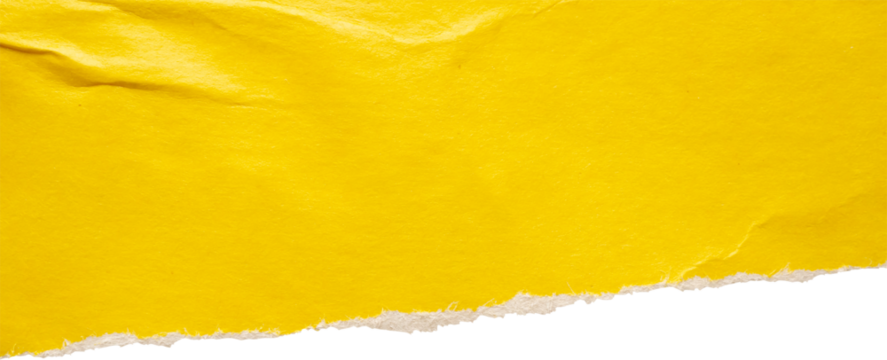 Yellow ripped paper torn edges strips isolated on white background