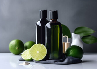 bottle spa oil treatment skincare natural lemon organic lime body. Generative AI.