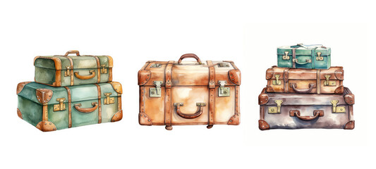 antique vintage travel luggage watercolor