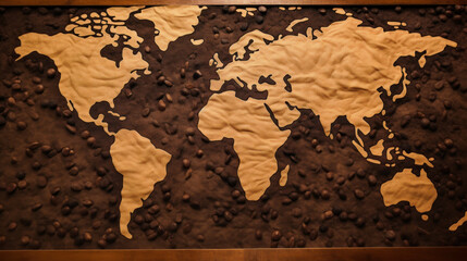 Cup of coffee with world map