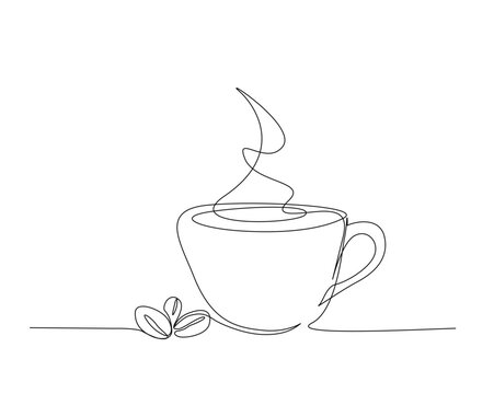 Continuous one line drawing of  cup coffee - food and beverage concept. A cup of coffee outine vector illustration.  