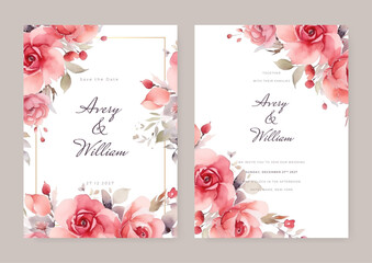 White and pink modern wedding invitation card with flora and flower