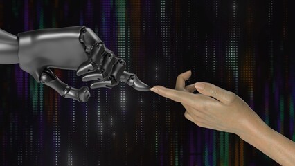 Robot and human hands touching each other 