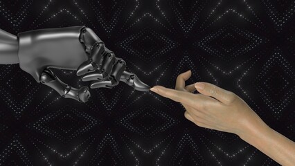 Robot and human hands touching each other 