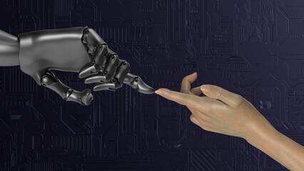 Robot and human hands touching each other 