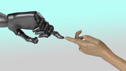 Robot and human hands touching each other 