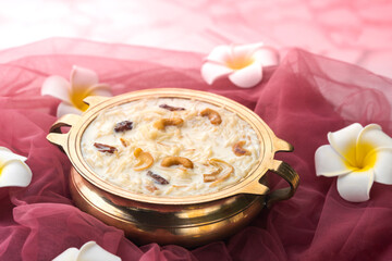 Beautiful payasam with brass bowl, Kerala special dessert semiya payasam or vermicelli soup