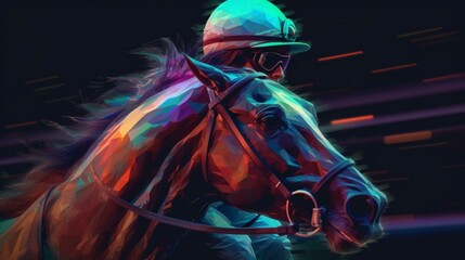 Fototapeta premium Horse racing at night.Digital illustration of thoroug.Generative AI