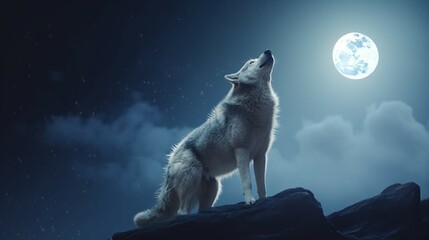 Howling wolf at full moon.Generative AI