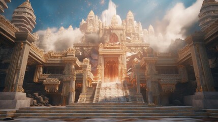 Majestic Ancient Temple of the Fantasy World.Generative AI