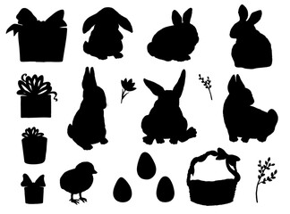 Set of black silhouettes for Easter holiday flat style, vector illustration
