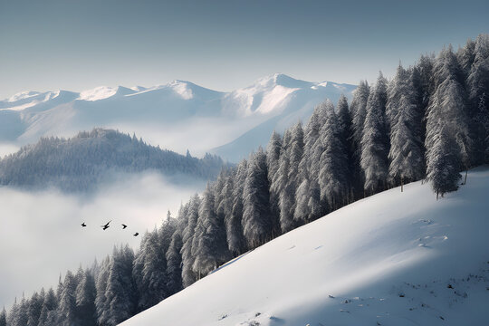 day, forest, hill,birdl, 4k, snow, Generative AI