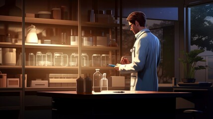 Medical science laboratory with microbiology scientist have on developing drug, medicine, doing biotechnology research, working analyzing samples, Generative AI illustration