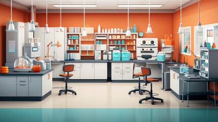 Interior of empty science laboratory with modern equipment, Generative AI illustration