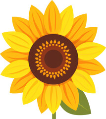 Cheerful clip art illustration of a sunflower with yellow petals and green leaves against a transparent background, ideal for various creative projects. Generative AI.