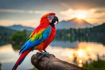 macaw in the sunset AI Generated 