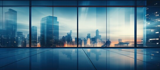 Fototapeta na wymiar Empty modern business office skyscrapers. High-rise buildings in commercial district with blue sky. bright and clean high tech office background