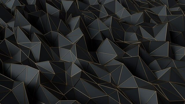 Black and gold abstract background. Abstract background for presentation template. Parametric Low poly triangle. 3d looping animation background