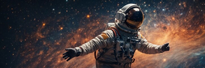 An astronaut floating in the vast expanses of space.An astronaut floating in the vast expanses of space. The astronaut and the boundless beauty of space - 632213157