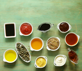 Obraz na płótnie Canvas various types of sauces and seasonings