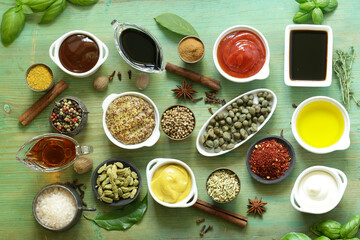 various types of sauces and seasonings